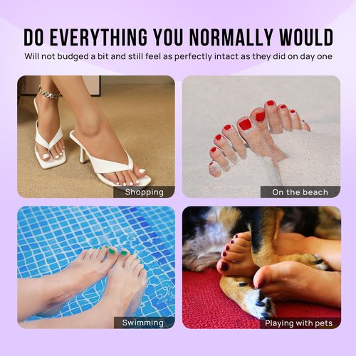 BTArtbox Chrome Press On Toenails, Pink Short Toenail Press Ons Square, Fit Perfectly Glazed Press On Toe Nails with Glue, Fake Toenails in 16 Sizes- 32 Toenails Kit, Honey Trap