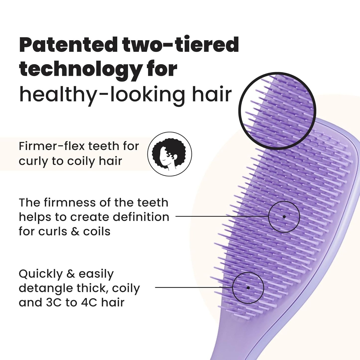 Tangle Teezer Ultimate Detangler Brush - Reduces Frizz & Breakage for 3C to 4C Curly Hair | Purple Passion