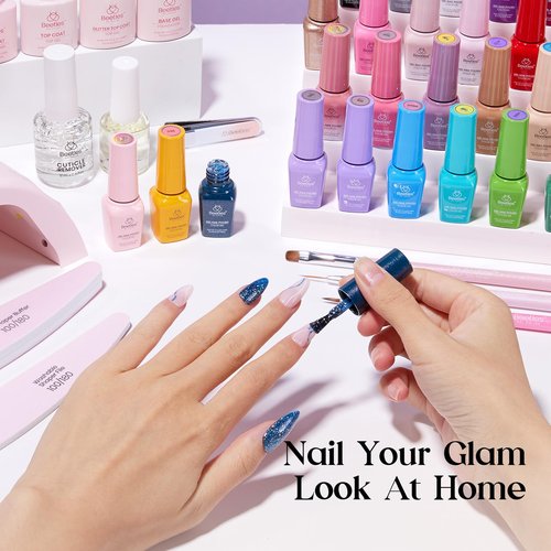 Beetles Gel Nail Polish Kit with U V Light - 35 Colors 68 Pcs Gel Polish Set One Color One Bottle Seasonal Whispers Nails Kit with Top Base Coat Beauty Must Have DIY Salon Manicure Gifts for Women