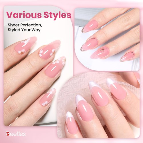 Beetles Dawn Petals Nude Pink Gel Polish - 15ML Full Size Neutral Jelly Nude Pink Nail Polish Base Color Nail Concealer Sheer Translucent Soak Off UV French Nail Art Salon DIY Manicure Gifts