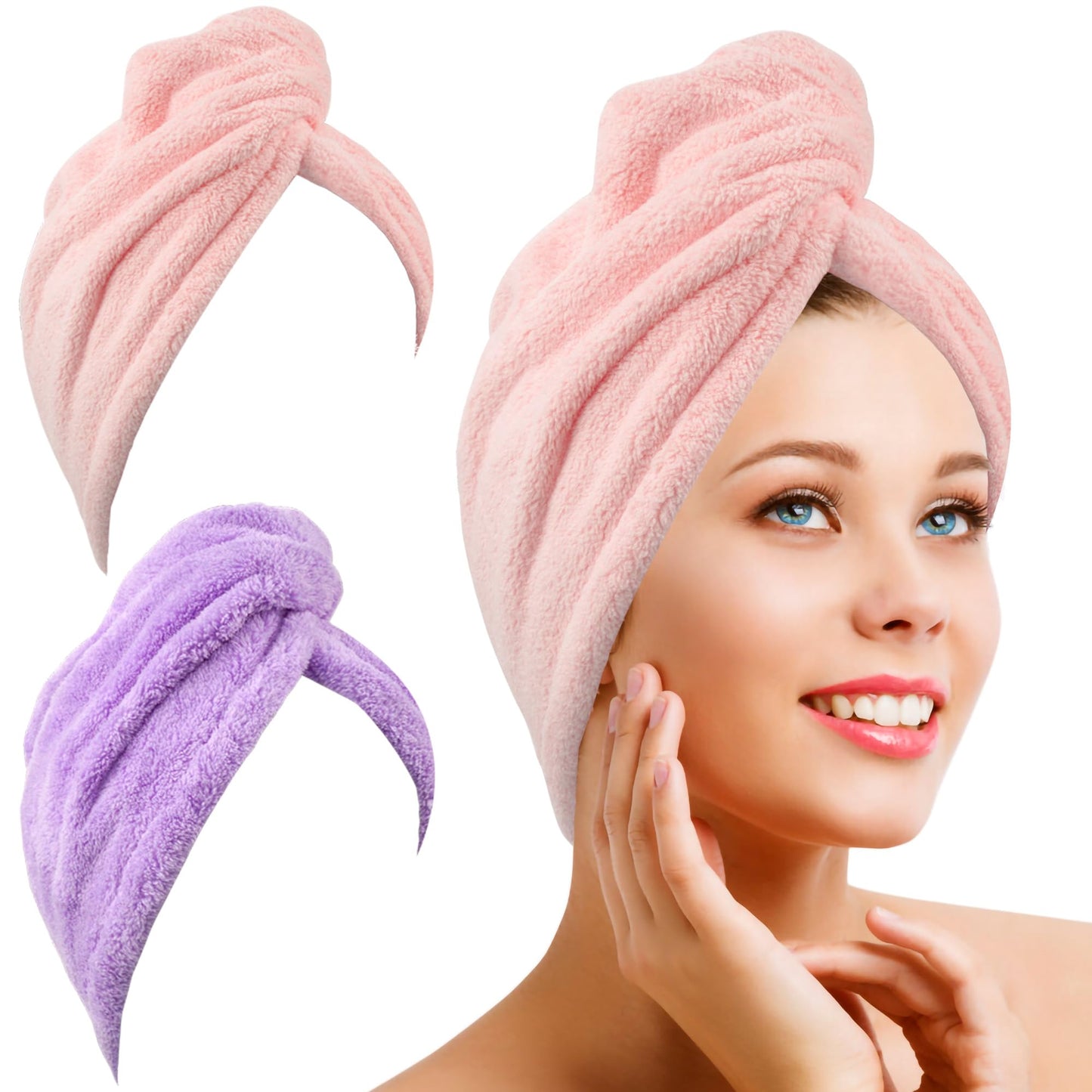 Edoneery Microfiber Hair Towel Wrap for Women Rapid Drying Towel for Hair with Button