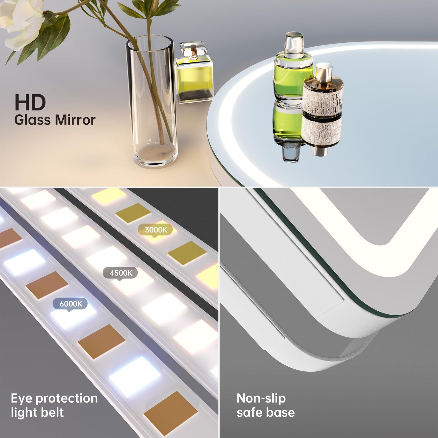 Hasipu Vanity Mirror with Lights, 12"× 14" Arched LED Makeup Mirror, Lighted Makeup Mirror with Lights, Smart Touch Control Dimmable 3 Modes Light 360°Rotation White