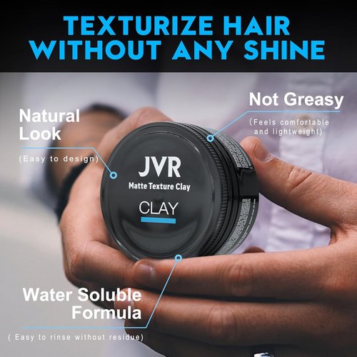 JVR Hair Clay - Medium Hold Matte Finish Texturizing Clay for All Hairstyles | 2.86 oz Natural Ingredients