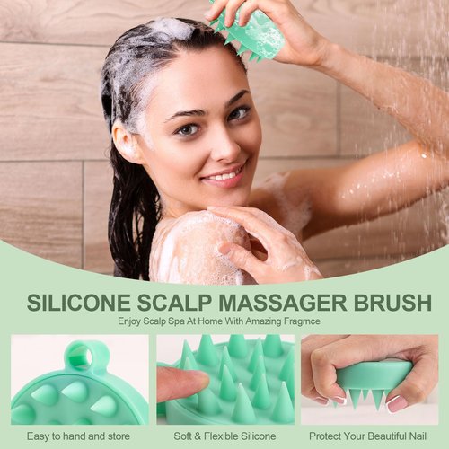 Scalp Scrub, Rosemary & Mint Oil & Biotin Scalp Exfoliator Scrub Shampoo with Silicone Cleansing Massager, Hair Treatment for Itchy Scalp, Dandruff & Buildup Removal & Thick and Strong Hair Growth