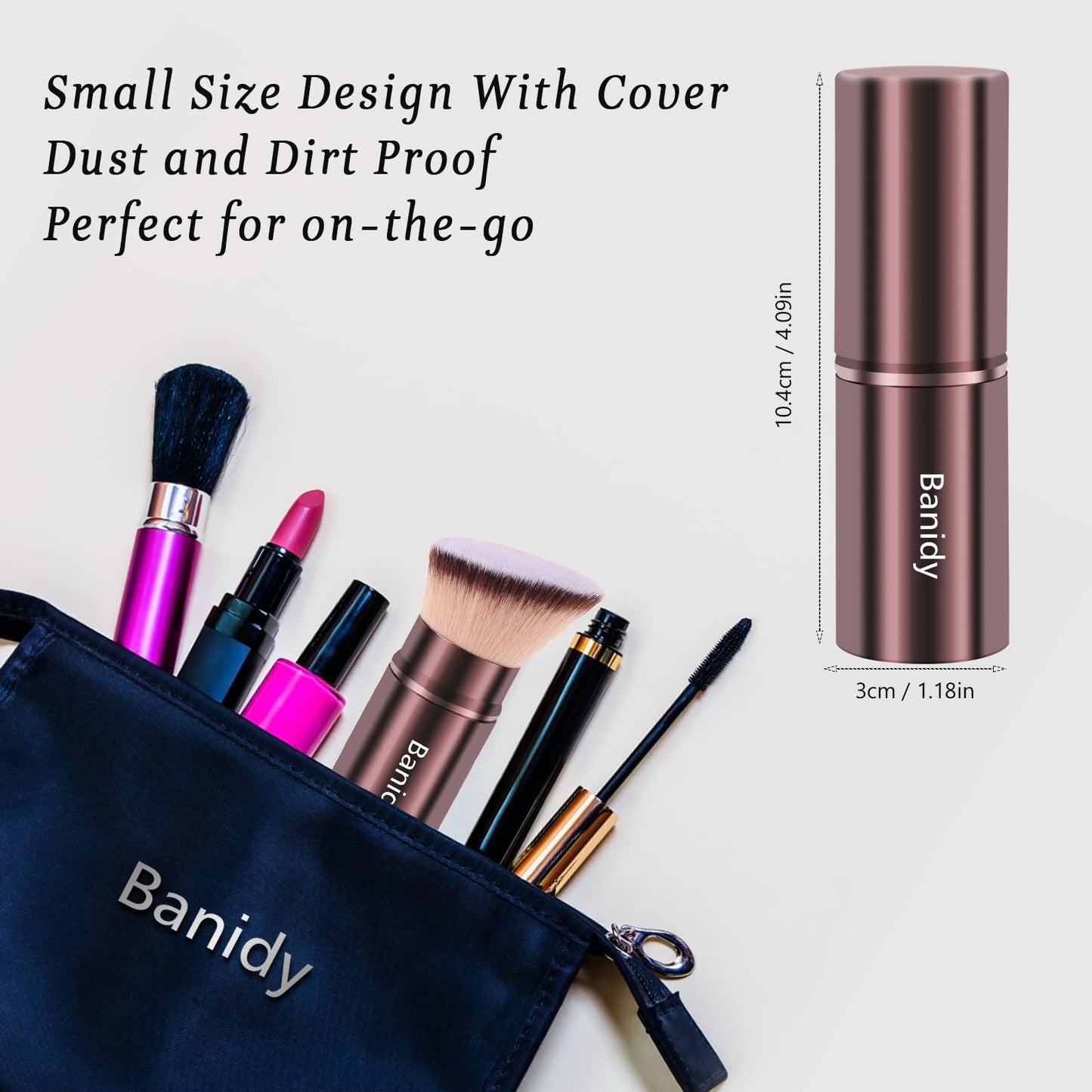 Makeup Brush Kabuki Face Brushes Retractable Travel Blush Kabuki Brush Portable Flawless for Foundation, Powder Blush, Bronzer, Buffing, Liquid, Cream, Cruelty Free with Cover(Brown)