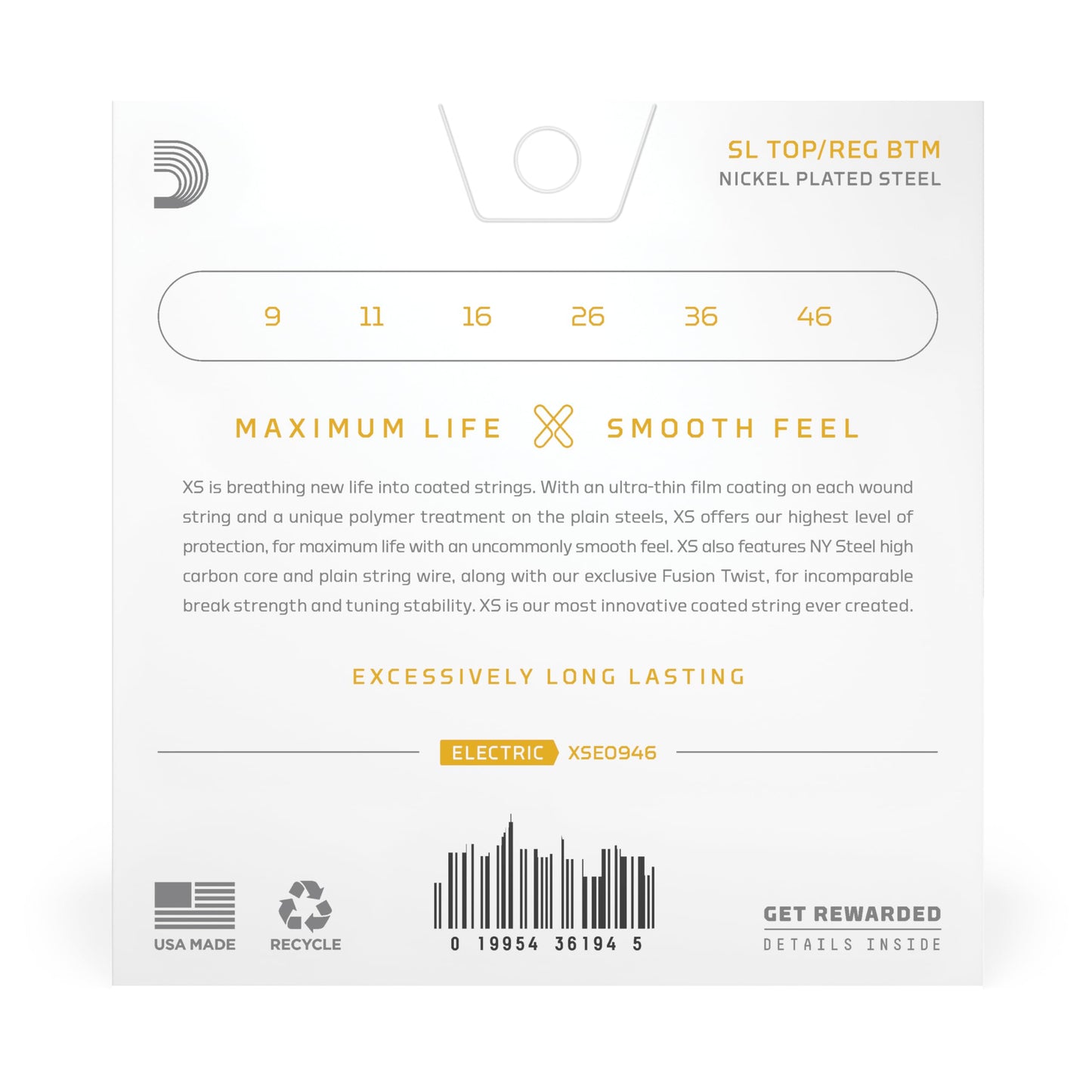 D'Addario Electric Guitar Strings, XS Nickel Coated, XSE1156, Med Top/X-Heavy Bottom Gauge 11-56, 6-String Set, Pack of 1