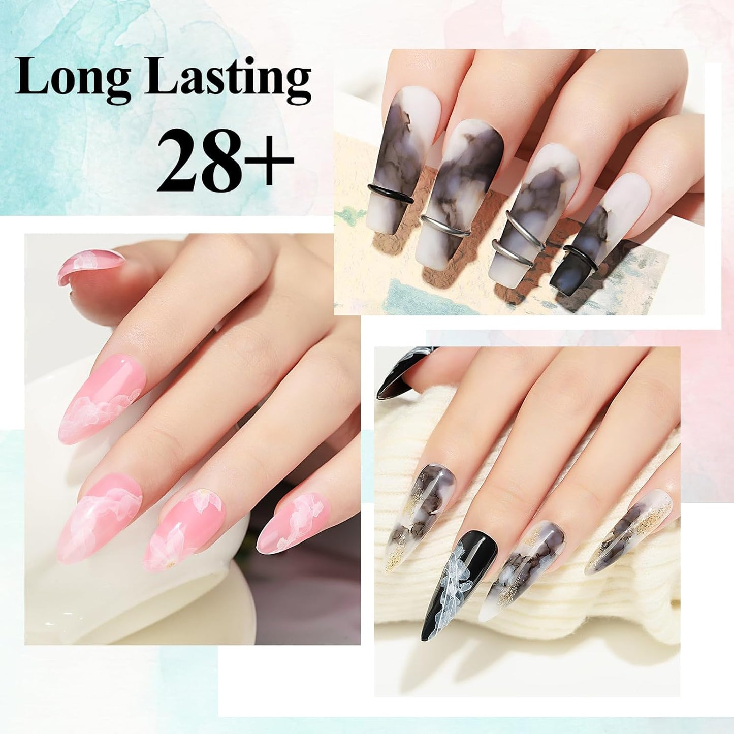 Blooming Gel | Black & White Marble Nail Polish - 12ML Watercolor Ink for Stunning DIY Flower Nail Art (2PCS)