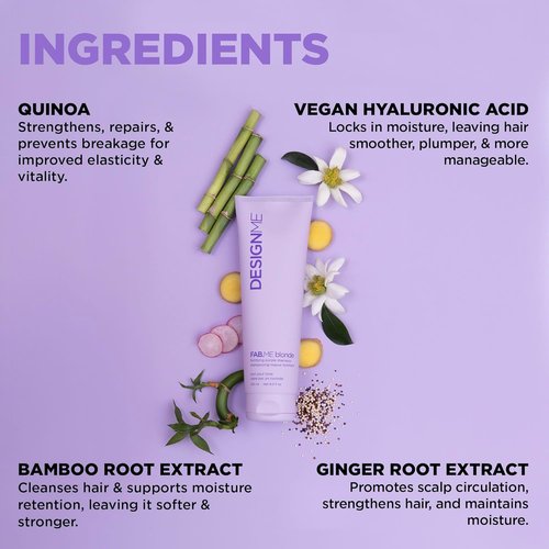 Design.Me FAB.ME Blonde Fortifying Purple Shampoo - Toning Formula for Blonde Hair | Neutralizes Brass & Yellow Tones | Enriched with Hyaluronic Acid