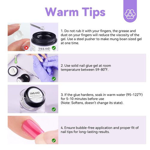 SAVILAND 30G Solid Nail Glue Gel: 2 PCS Gel Nail Glue for Acrylic Nails Strong Adhesive Solid Rhinestone Gel for Fake Nails Tips Women Home Salon DIY U V LED Lamp Cured