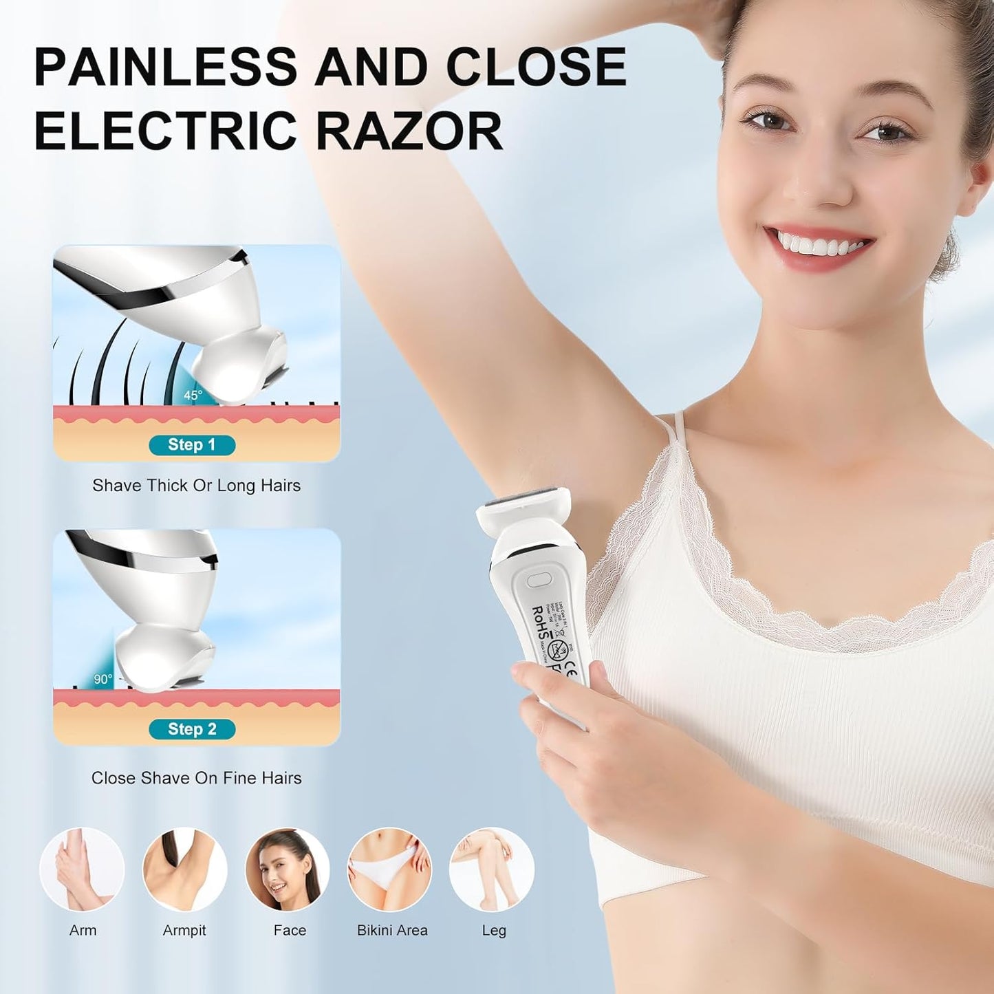 Skiennix Electric Bikini Epilator - 5-in-1 Hair Removal for Face, Arms, Legs & Bikini | Waterproof & Rechargeable