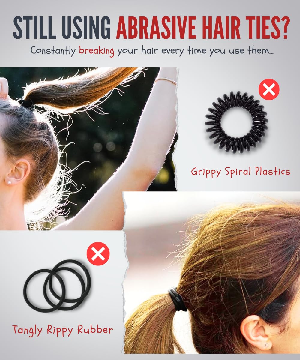 Bunzee Bands Adjustable Hair Ties for Thick Hair - No Damage Scrunchies for Women - Bracelet Hair Ties - Perfect for ponytails and buns (3Pack Black)