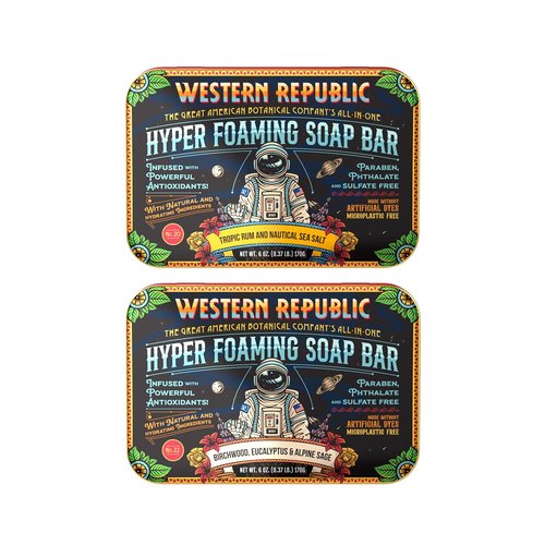 Hyper Foaming Soap Bar - Hydrating Eucalyptus & Alpine Sage | Anti-Aging Tropic Rum & Nautical Sea Salt | 2 Pack | Made in USA
