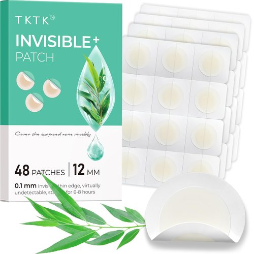 TKTK Pimple Patches, 12 mm Invisible Acne Patches for Face with Salicylic Acid, 0.01cm Extra Thin Outer Edge, Hydrocolloid Zit Patch for Pustule, Whitehead, Cystic Acne Spot, 48 Count