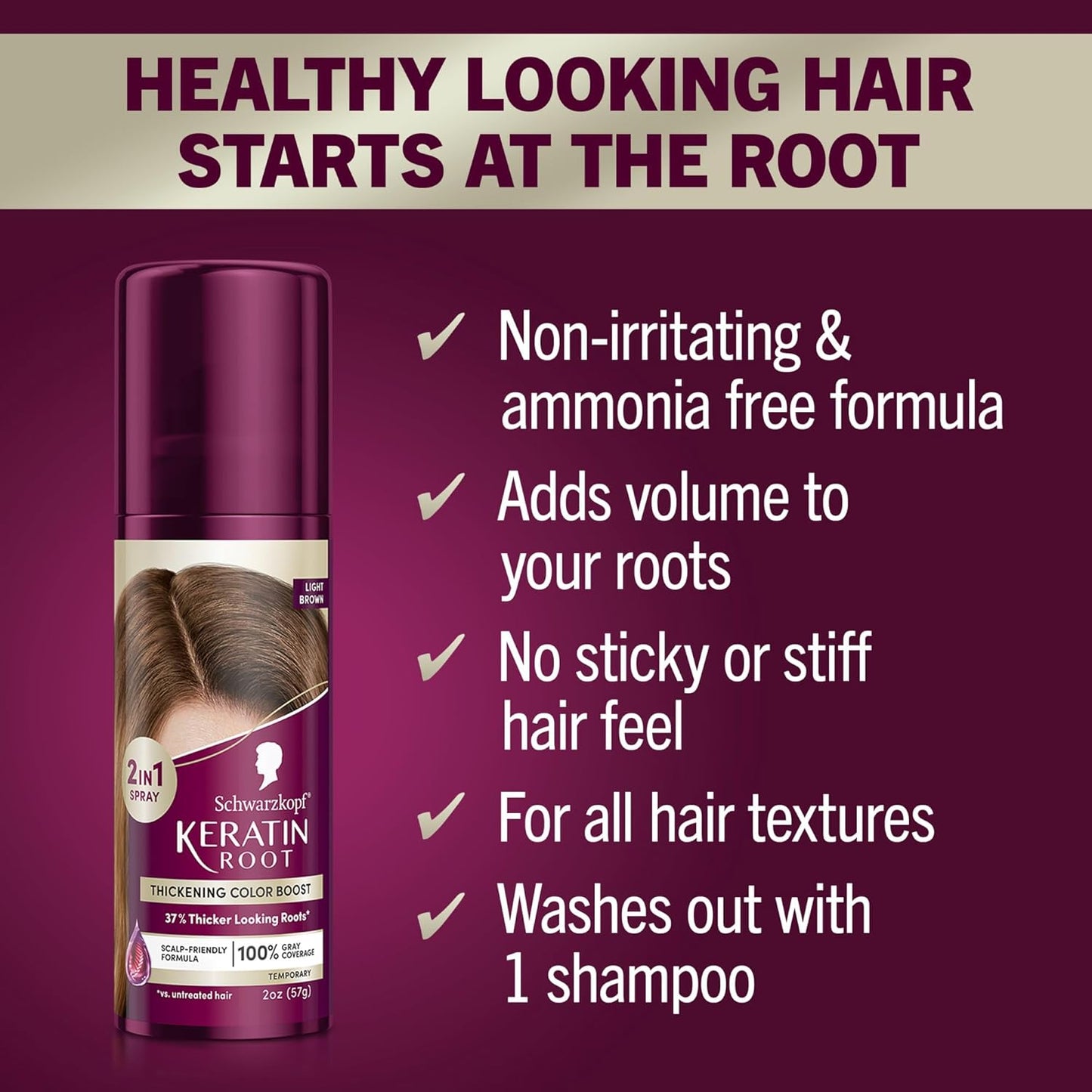 Schwarzkopf Keratin Root Hair Color Spray - Light Brown | Instant Gray Coverage & Scalp Friendly