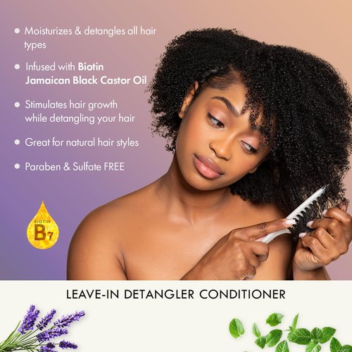 Sunny Isle Lavender Mint Hair and Strong Roots Leave-In Detangler Conditioning Treatment 8oz | Biotin and Jamaican Black Castor Oil | Paraben and Sulfate Free | Double Growth Formula