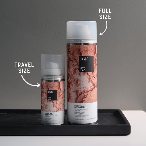 IGK Jet Lag Invisible Dry Shampoo - Weightless Formula with Volcanic Ash | Full + Travel Size 2 Pack