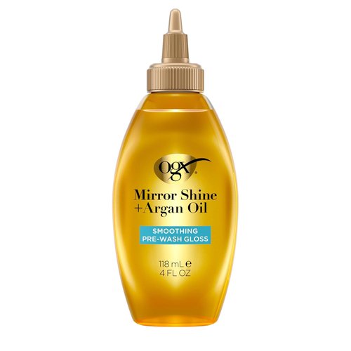 OGX Mirror Shine Argan Oil Pre-Wash Hair Gloss - 48 Hours of Glossy Shine & Nourishing Repair, 4 fl. oz