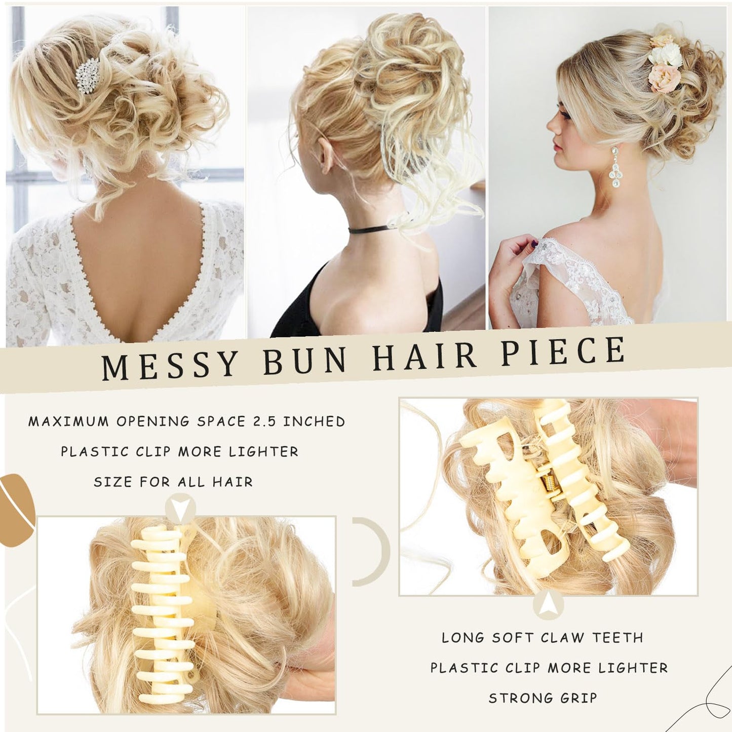 WZNBBOY Messy Bun Hair Piece Claw Clip Synthetic Chignon Tousled Updo with Tendrils Hair Extensions Hair Bun Curly Wavy Faux Hair Bun Hair Scrunchies Hair Accessories for Women（Light Blonde）