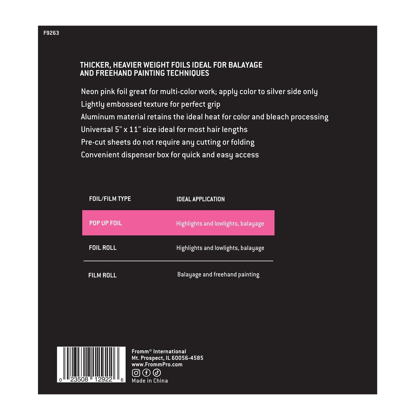 Fromm Color Studio Medium Weight Pop Up Hair Foil in Hot Pink, 5" x 11" Embossed Aluminum Foil Sheets, Hair Foils for Highlighting and Coloring - 500 Foil Sheets