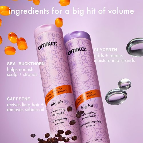 Amika Big Hit Volumizing Shampoo - Boosts Volume & Shine for All Hair Types | 10 Fl Oz