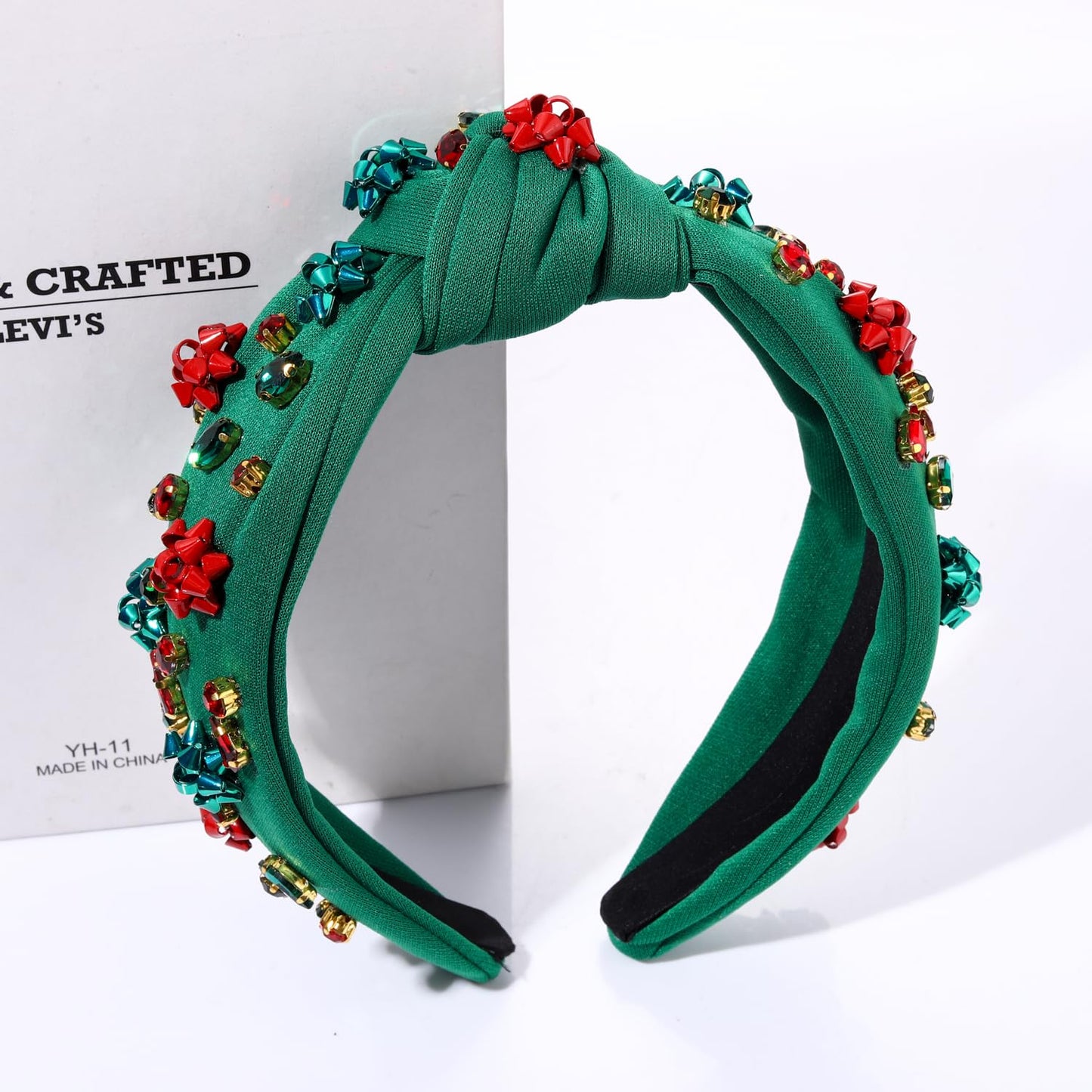 Christmas Headband for Women Holiday Christmas Accessories Beaded Xmas Bow Tree Snowflake HOHOHO Knotted Headband Red Green Crystal Pearl Top Knot Headband Festive Holiday Gifts (Xmas Bow 4)