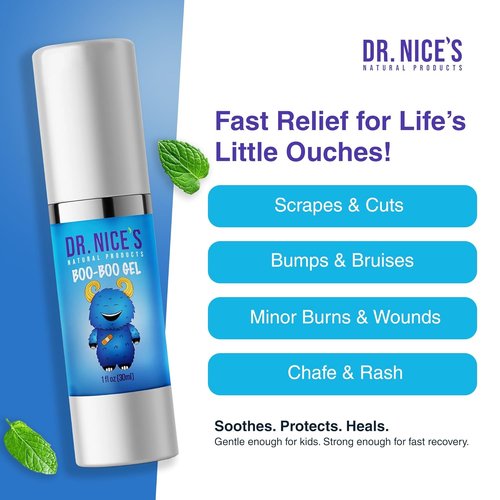 DR. NICE'S Boo-boo Gel for Kids | for Minor Cuts, Bumps and Bruises, Scrapes, Wounds, Chafe, Burns | Topical First-aid Hydrogel (30 ML)