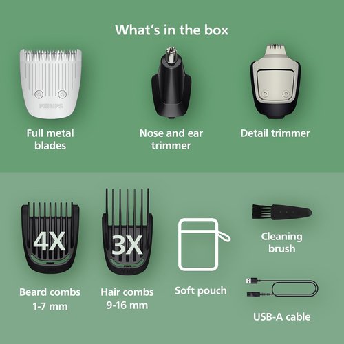 Philips Norelco All-in-One 3000 Series Trimmer - 13-in-1 Beard & Hair Clipper with Metal Blades & 8 Length Settings