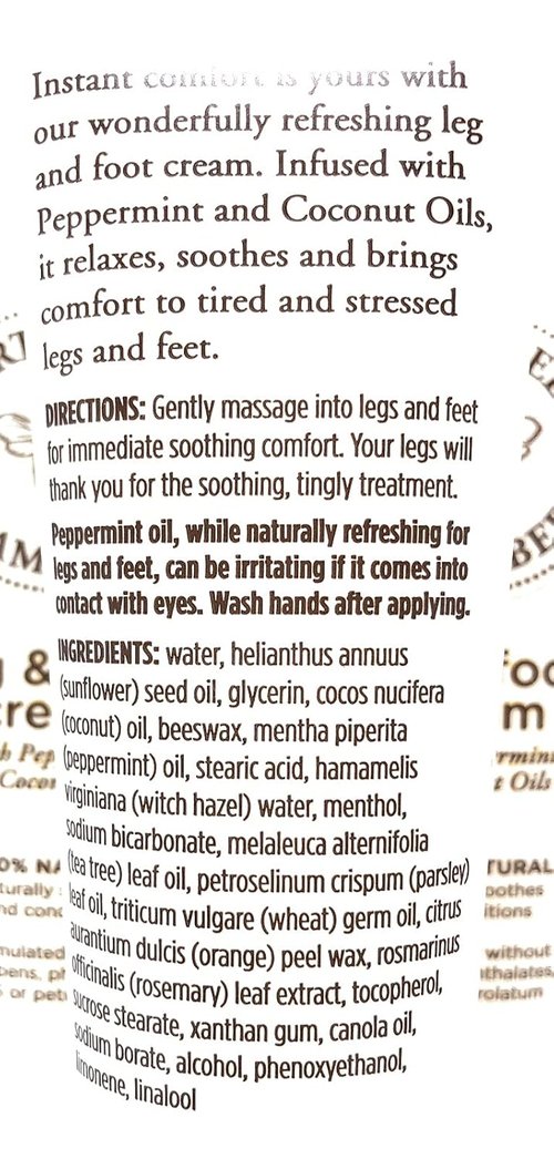 Burt's Bees Mama Bee Leg & Foot Cream - Peppermint Scent, 3.38 Fl Oz (Pack of 2)