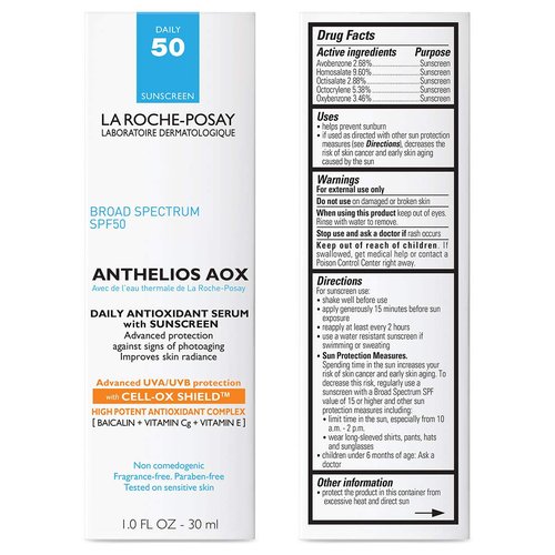 La Roche-Posay Anthelios AOX Daily Antioxidant Serum - Oil-Free Face Moisturizer with SPF & Vitamin C for Sensitive Skin