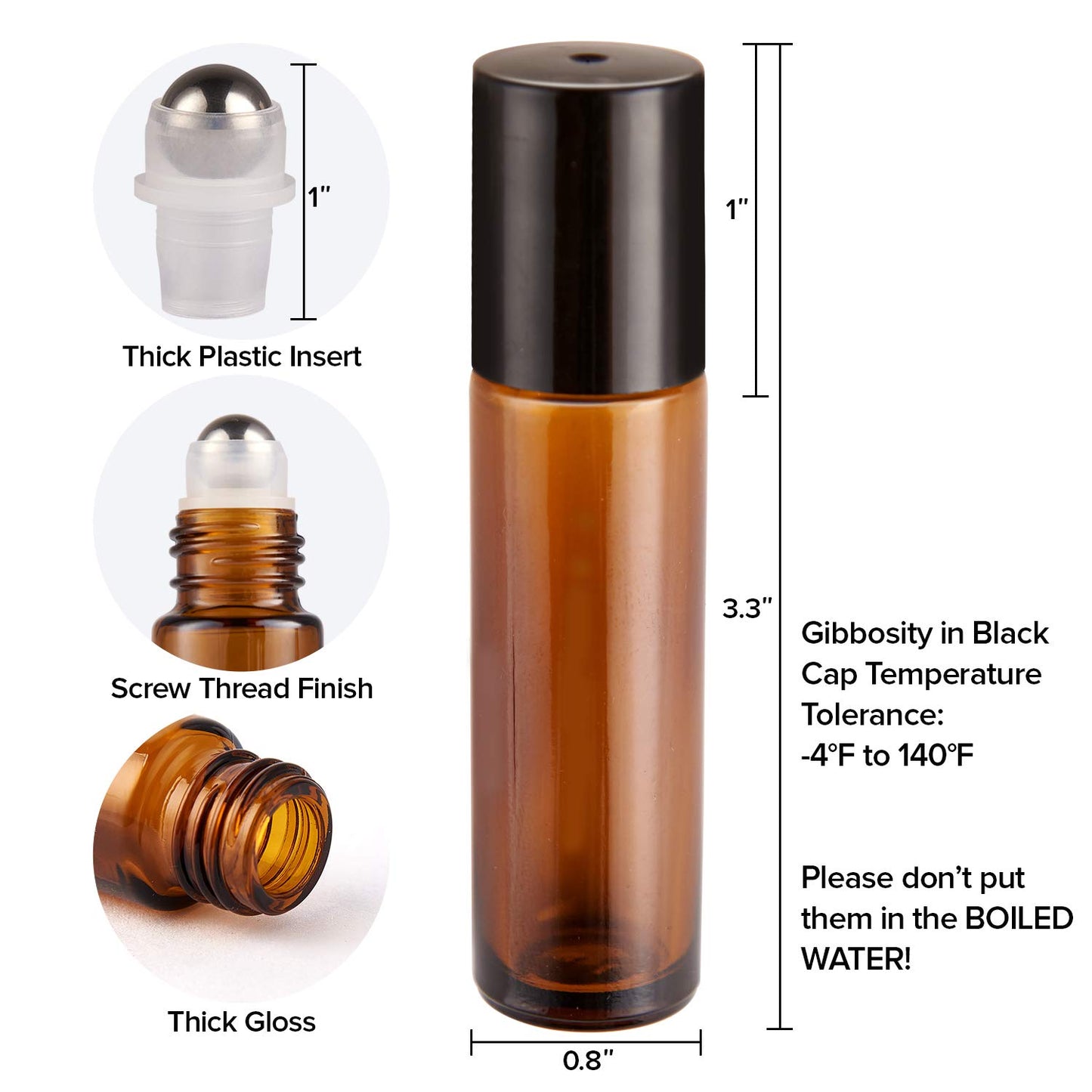 Essential Oil Roller Bottles, 48 Pack Hoa Kinh 10ml Empty Glass Amber Roller Bottles UV Protection with Stainless Steel Balls (10ml-48pack)