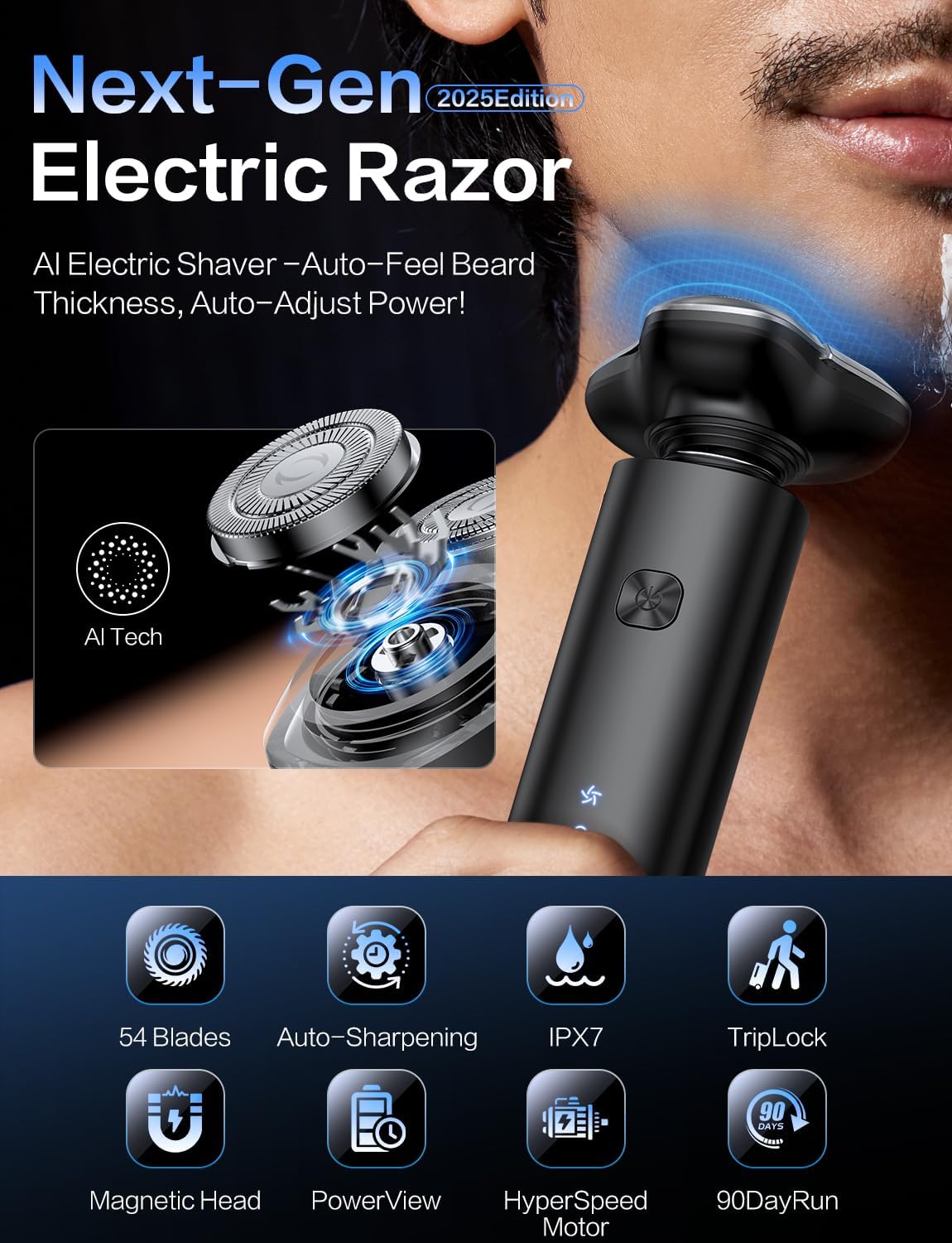 Skiennix Electric Razor for Men - 3-Blade Rotary Shaving System with Touch Switch & LED Display