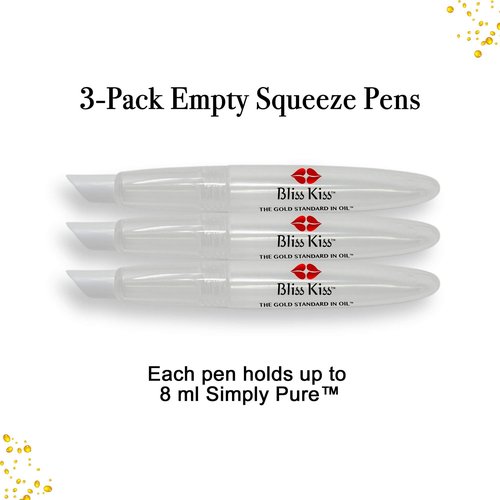 Bliss Kiss Refillable Squeeze Cuticle Oil Pen, Empty 3-Pack, Ideal for Nail Growth Oil and Nail Oil Application
