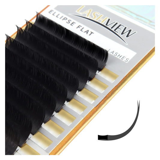 LASHVIEW Ellipse Flat Eyelash Extension,Flat Eyelash Extension supplies,Individual Lashes,0.15mm C Curl Mixed Length,Lash Extension,Semi-Permanent,Extremely Light & Soft,Professional Salon Use.