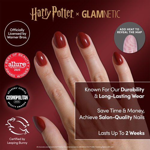 Harry Potter™ x Glamnetic Press On Nails - Marauder's Map™ | Semi-Transparent & Opaque Color Changing Graphic Short Oval Fake Nails in a Glossy Finish | 15 Sizes - 30 Nail Kit with Glue