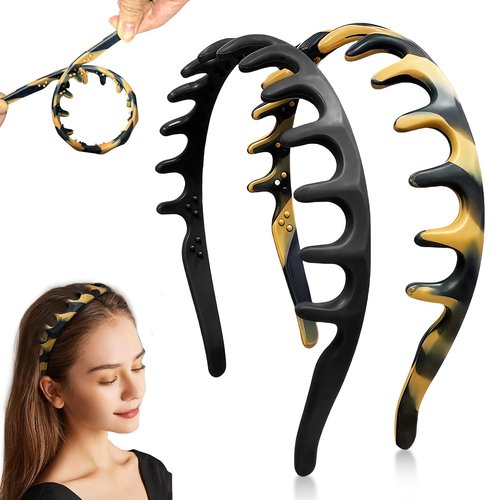 CUUCTGDA 2026 New U Shape Headbands for Women Non Slip,Fashion Accessories for Slicked Back Styles,Soft Stretchable Silicone Headband,Comfortable Comb Headband with Teeth 2 Pack（Tortoise & Black）