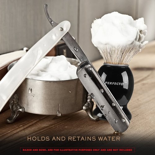 Perfecto 100% Pure Badger Shaving Brush - Black Handle for Ultimate Shaving Experience | Ideal for Safety, Double Edge, and Straight Razors