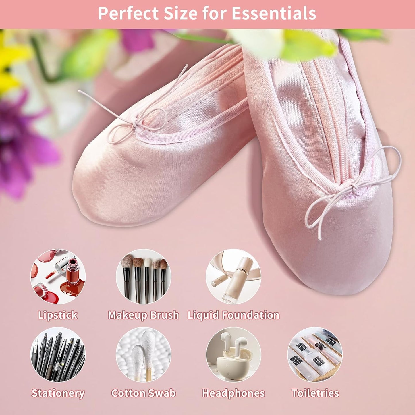 Skiennix Ballet Shoe Makeup Bag - Portable Cosmetic Travel Bag for Dancers | Pink