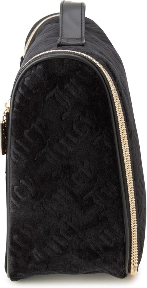 Juicy Couture Makeup Bag - Black Velour Cosmetics Organizer with Hanging Hook | Travel Essentials