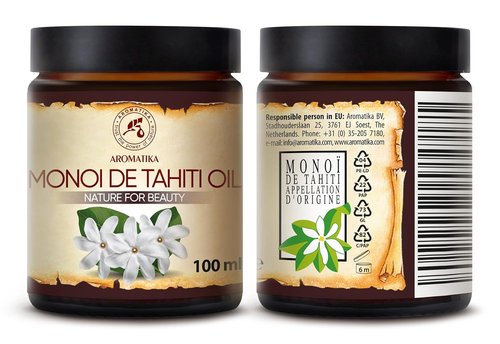AROMATIKA Monoi De Tahiti Carrier Oil - Pure Cold Pressed Coconuts & Gardenia - 3.4 Fl Oz for Face & Body Care