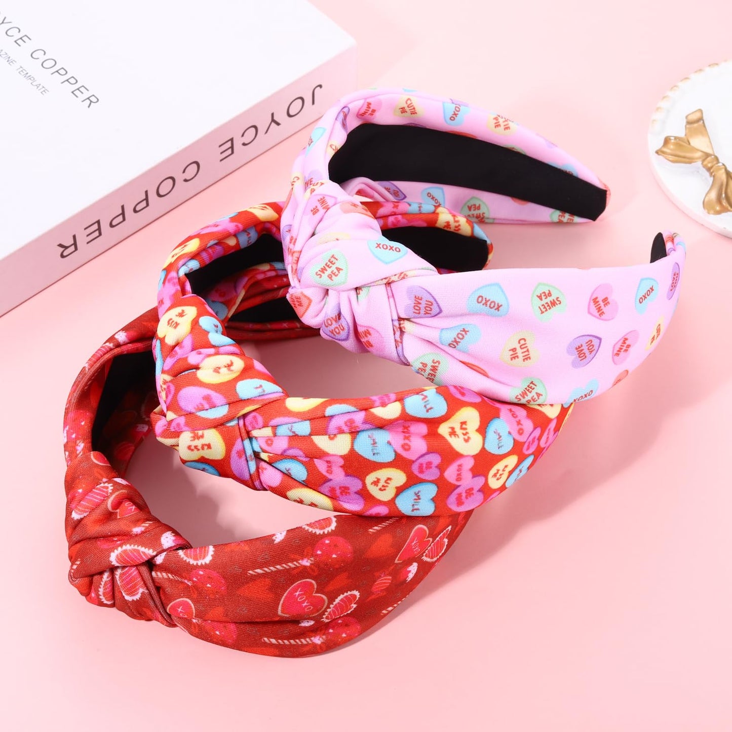 JERTOCLE Valentine's Day Headband Holiday Headband Accessories for Women Printed XOXO LOVE Heart Knotted Headband Valentines Galentines Party Favors (Valentines A)