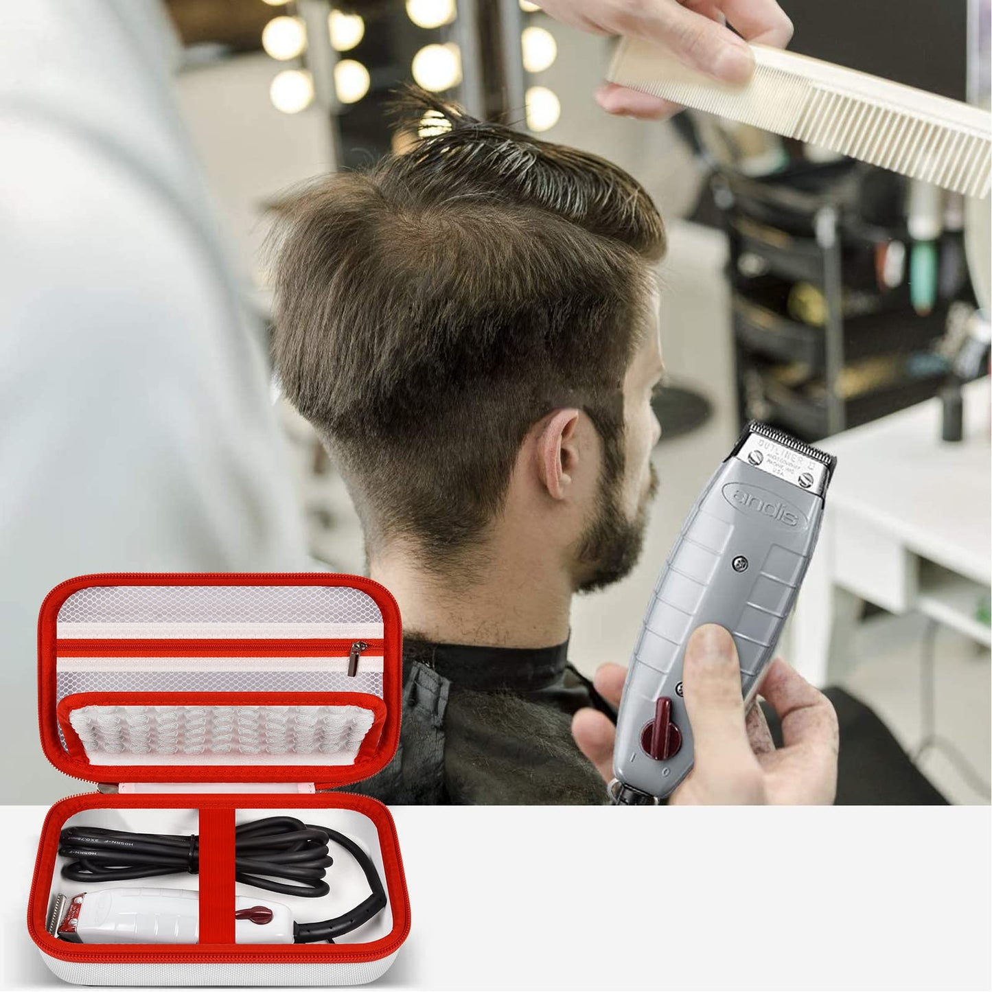 Case for Andis Professional T-Outliner Beard & Hair Trimmer, Model GTO 04780/04710/04603/04775, with Mesh Pocket for Attachment Set - Box Only