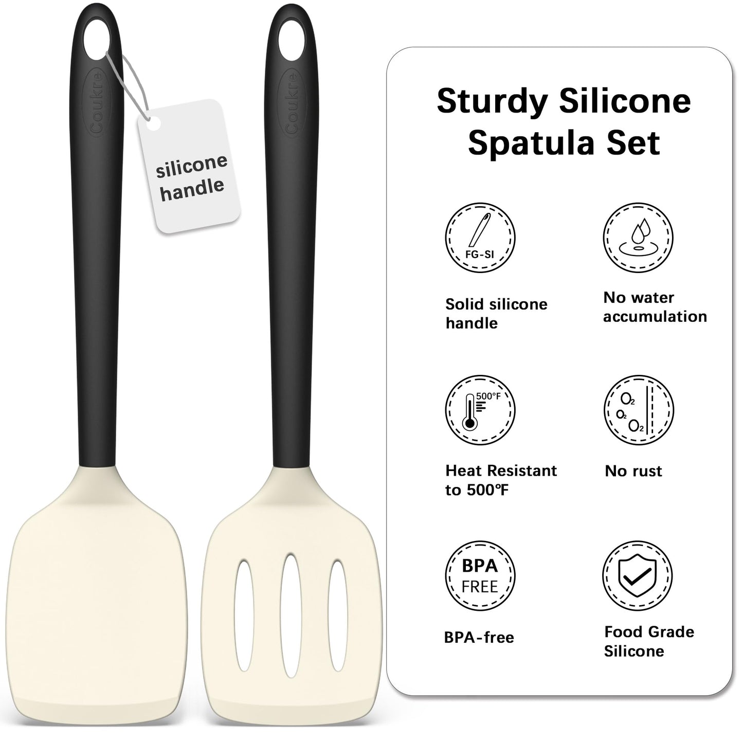 Coukre 2 Pack Silicone Spatula Set, High Heat Resistant, BPA Free Kitchen Spatula, Solid & Slotted Turner for Non-Stick Pans, Sautéing, and Flipping (2, AquaGreen)