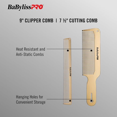 BaBylissPRO GoldFX Metal Comb - Durable Barber Tool for Precision Styling and Grooming