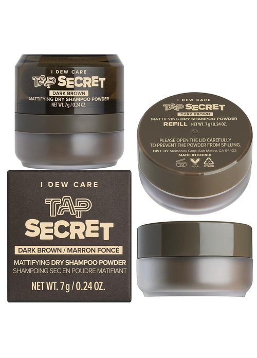 I DEW CARE Dry Shampoo Powder Set - Strengthening & Volumizing Dark Brown Refill | Travel Size, Non-Aerosol, 0.26 Oz
