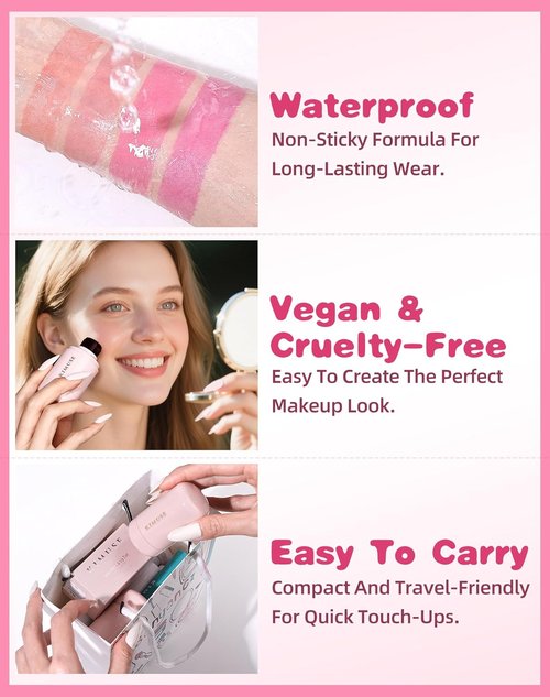 KIMUSE Jelly Cheek & Lip Tint - Multi-Use Watercolor Blush for Cheeks, Lips & Eyes | Lightweight Vegan Formula
