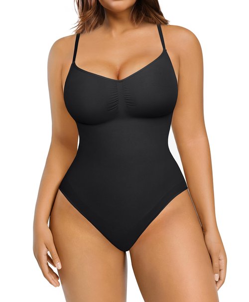 FeelinGirl Body Shaper Tummy Control Shapewear Bodysuit for Women Seamless Shaper Black M-L