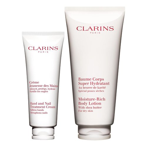 Clarins Hand & Nail Treatment Cream & Moisture-Rich Body Lotion Bundle - Nourishing Hand Cream & Hydrating Body Cream