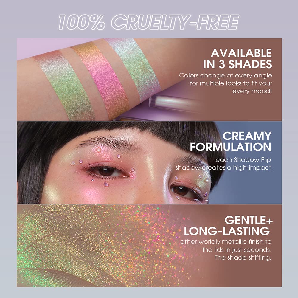 Jolilab Metallic Liquid Chameleon Eyeshadow, Multi-Dimensional Eye Looks, Long-lasting Holographic Glitter Multichrome Eyeshadows Makeup (#Peacock+#GX013)