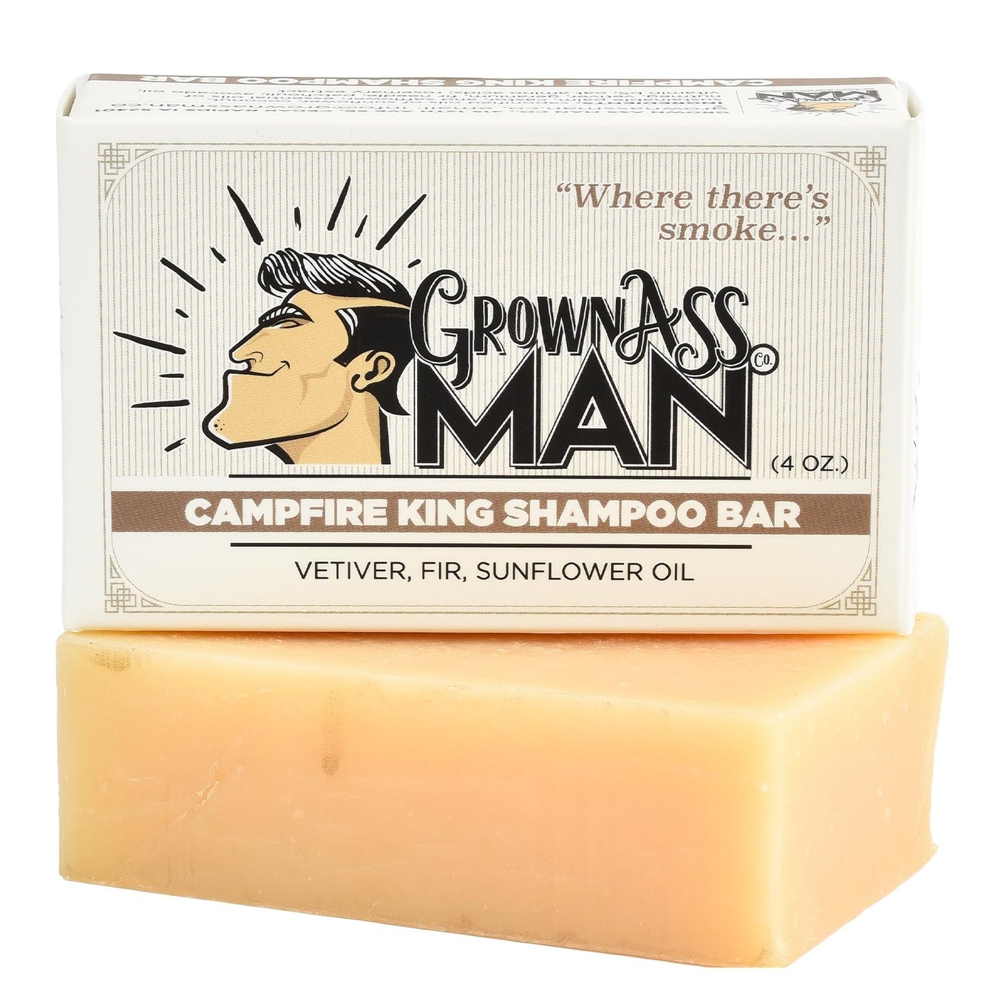 Grown Ass Man Co. Solid Shampoo Bar - Rich Lather 3-in-1 Hair, Beard & Body Wash | Eco-Friendly 4oz Campfire King