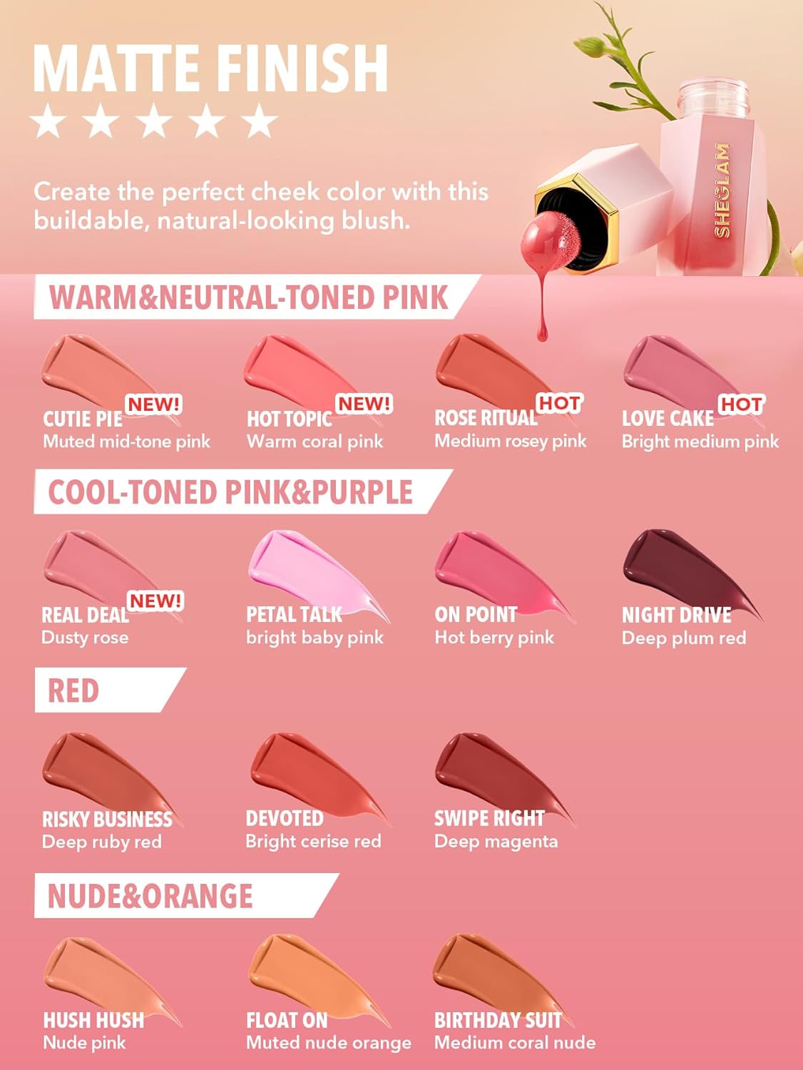 SheGlam Color Bloom Liquid Blush - Matte Finish for Cheeks | Cutie Pie Shade
